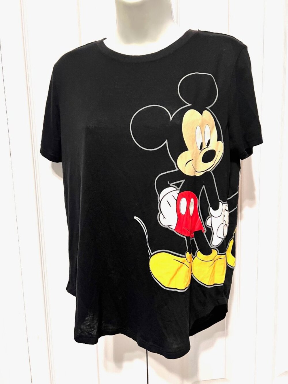 Disney Mickey & Minnie Mouse Black T Shirt-Large (11-13) Jrs.-Round Bottom-Thin